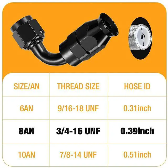 Alt view image 3 of 7 - 8AN PTFE 90 Degree Hose End Fitting Aluminum 2 pcs