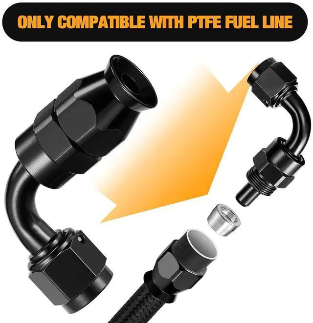 Alt view image 5 of 7 - 8AN PTFE 90 Degree Hose End Fitting Aluminum 2 pcs
