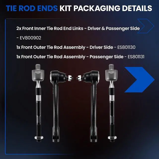 Alt view image 4 of 7 - 4PCS ES80113 ES80113 EV80090 Inner and Outer Tie Rod End kit Compatible with Hyundai Accent 2012-2017