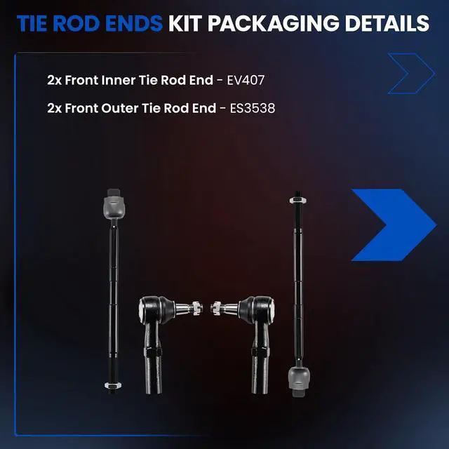 Alt view image 4 of 7 - 4-PC Tie Rod Ends Kits Compatible with Dodge Ram1500 2002-2005,2xInner tie rod EV407,2xOuter tie rod ES3538