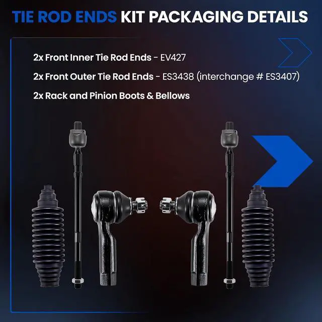 Alt view image 4 of 7 - 6-PC Tie Rod Ends Kits Compatible with Nissan Altima 2002-2006,2xInner EV427,2xOuter ES3438 ES3407,2xdust cover