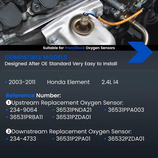 Alt view image 2 of 7 - Oxygen O2 Sensor 234-4733 & 234-9064 Compatible with Honda Element 2003-2011 2.4L L4, 36531PPA003 36532PZDA01 Upstream & Downstream Replacement Oxygen Sensor,2PCS