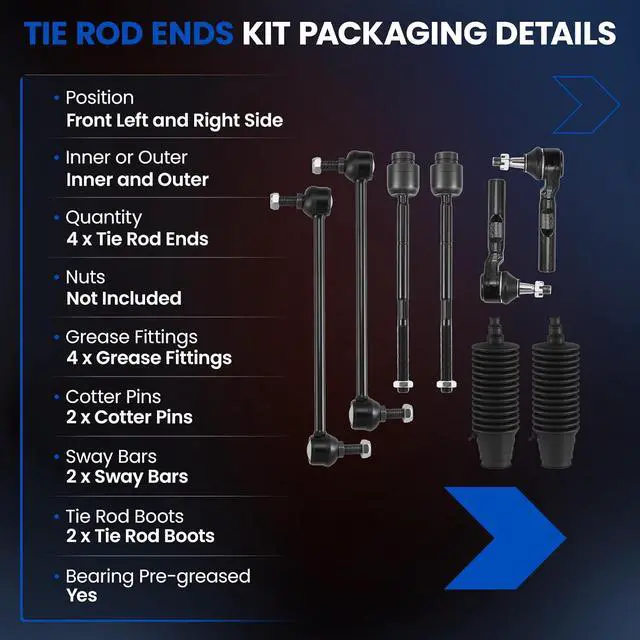 Alt view image 3 of 7 - 8-PC Steering Suspension Kits Compatible with Chevy Malibu 2004-2012,2xOuter tie rod ES800086,2xInner tie rod EV80988,2xStabilizer Bar Link K80252 (11.8" Center to Center?,2xdust cover