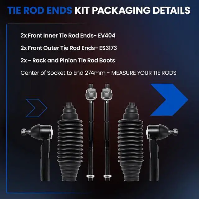 Alt view image 4 of 7 - 6-PC Tie Rod Ends Kits Compatible with Dodge Neon 2000-2005,2xInner tie rod EV404,2xOuter tie rod ES3173,2xdust cover