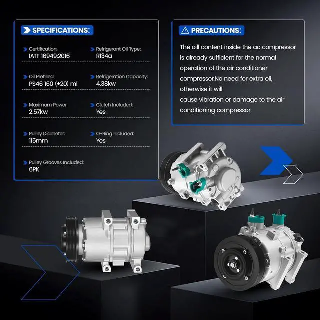Alt view image 3 of 7 - 178328 Air Conditioner AC Compressor with Clutch Compatible with Hyundai Sonata 2012-2014 L4 2.0L 2.4L, Compatible with Kia Optima 2012-2018 L4 2.0L 2.4L, Gas Only