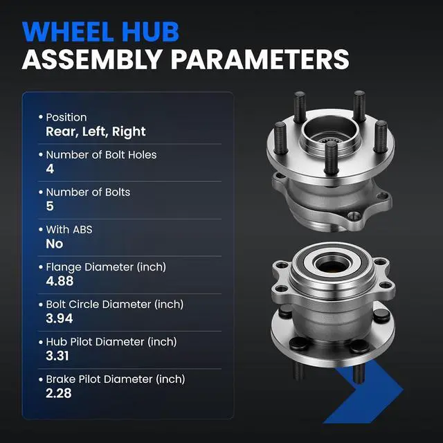 Alt view image 4 of 7 - 512293 Rear Wheel Bearing and Hub Assembly Compatible with Subaru Legacy 2008-2009 3.0L, 2005-2009 2.5L, Compatible with Subaru Outback 2005-2009 2.5L 3.0L, 2 PCS