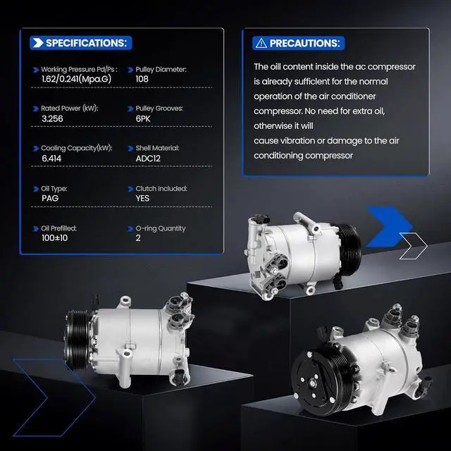 Alt view image 6 of 7 - 198359 Air Conditioning A/C Compressor with Clutch Compatible with Ford Escape 2017-2019 1.5L, 2013-2016 1.6L, Compatible with Ford Transit Connect 2014-2016 1.6L L4