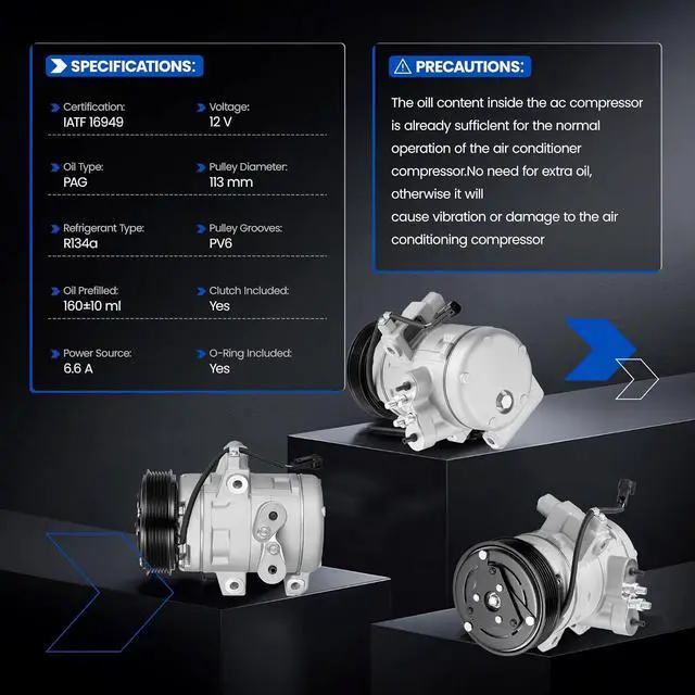Alt view image 6 of 7 - 97488 Air Conditioning AC Compressor with Clutch for Ford | Compatible with Ford Focus 2008-2011 2.0L 2.5L, for Transit Connect 2010-2013 2.0L