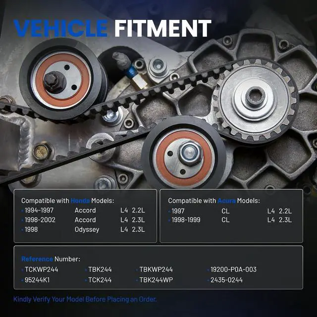 Alt view image 2 of 7 - TBK244 Engine Timing Belt Kit with Water Pump Compatible with Acura 1997 CL 2.2L, 1998-1999 CL 2.3L, Compatible with Honda 1994-1997 Accord 2.2L, 1998-2002 Accord 2.3L,1998 Odyssey 2.3L
