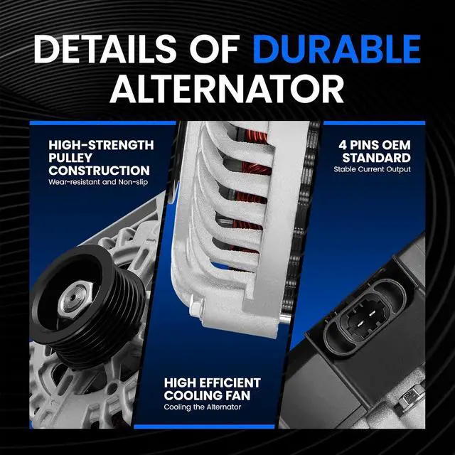 Alt view image 3 of 7 - 11265 Alternator for Chevrolet Malibu 20082012 2.4L, 125A, 12V | For Cobalt, Pontiac G5, Saturn Aura Sky Vue, 2.2L 2.4L. CW Rotation, S6 7Groove Clutch Pulley, IRIF Fan