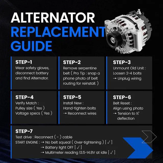 Alt view image 5 of 7 - 11265 Alternator for Chevrolet Malibu 20082012 2.4L, 125A, 12V | For Cobalt, Pontiac G5, Saturn Aura Sky Vue, 2.2L 2.4L. CW Rotation, S6 7Groove Clutch Pulley, IRIF Fan