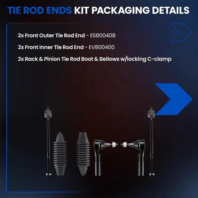 Alt view image 4 of 7 - 6-PC Tie Rod Ends Kits Compatible with Dodge Avenger 2008-2014,2xOuter tie rod ES800408,2xInner tie rod EV800400,2xdust cover
