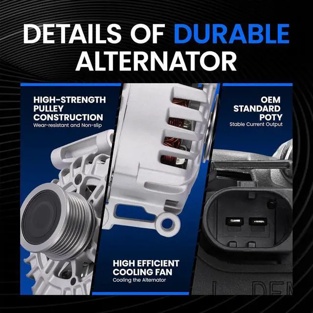 Alt view image 4 of 7 - 11723 Alternator for Volkswagen Jetta 2013-2016 2.0L L4, 140A | For Volkswagen Passat 2014-2017, Jetta 2014-2016, Beetle 2013-2016, Beetle 2014-2016, 12V, CW, 6-Groove