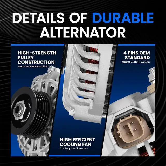 Alt view image 3 of 7 - Alternator Compatible with Honda Civic 2001-2005 1.7L L4, Compatible with Acura EL 2001-2005 L4 1.7L, 70AMP 13893N 06311PLM505RM 31100-PLM-A01A02 02RM AHGA50 64 400-48035 90-27-3268 A005TA6991A