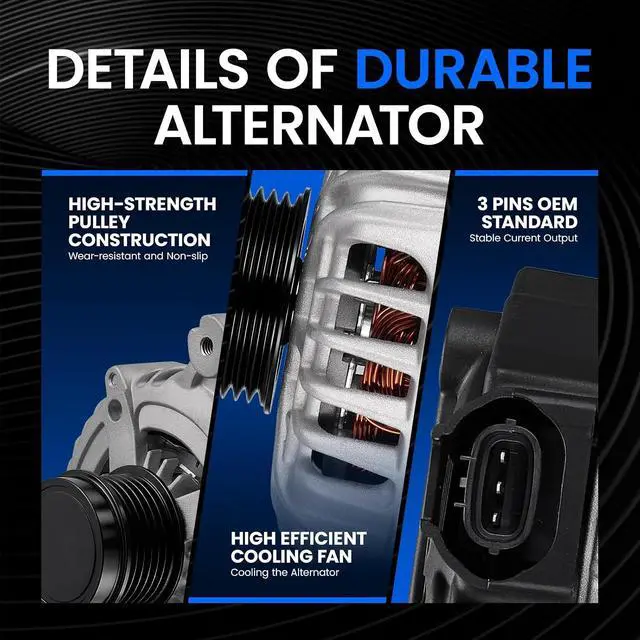 Alt view image 3 of 7 - 11636 Alternator for Ford Escape 20132016 1.6L L4, 150A | For Ford Escape 20172019 1.5L L4, 12V, Clockwise Rotation, 6Groove Decoupler Pulley