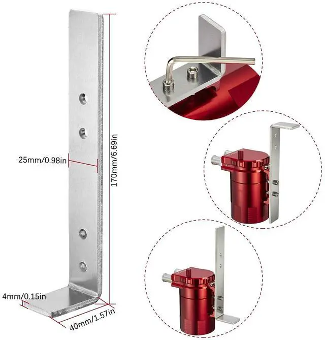 Alt view image 4 of 5 - Oil Catch Can Baffled 300ml, Universal Aluminum Air Oil Separator Tank with 3/8" ID 5FT NBR Hose Kit- Red