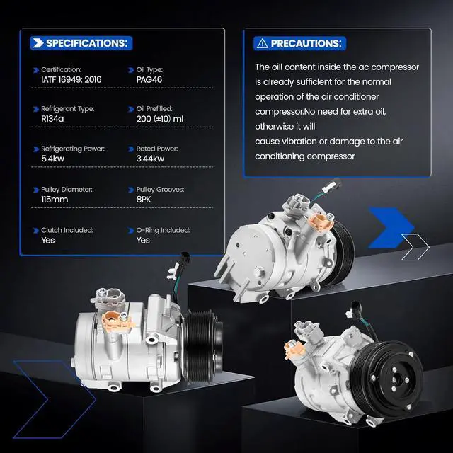 Alt view image 3 of 7 - 68686 Air Conditioning AC Compressor with Clutch for Ford | Compatible with Ford F-250 F-350 F-450 F-550 Super Duty, 2017-2019, V8 6.7L DIESEL