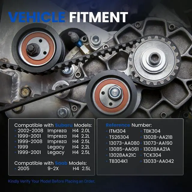 Alt view image 2 of 6 - TCK304 Engine Timing Belt Kit Compatible with Saab 9-2X 2005, Compatible with Subaru Impreza 1999-2008, Legacy 1999-2001 TBK304 TS26304