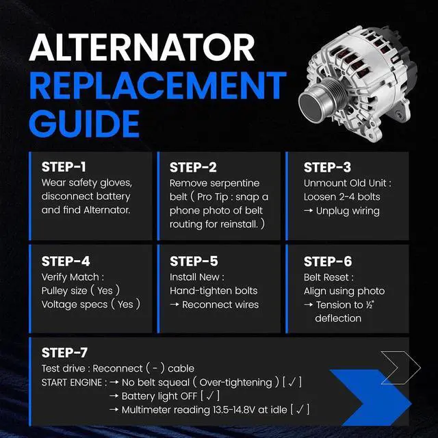 Alt view image 4 of 7 - 20994 Alternator for Volkswagen Jetta 2016-2018 1.4L L4, 140A | 12V,42248, 10344, 849167, 220994, 04E903025J. High-Output, 6-Groove Pulley