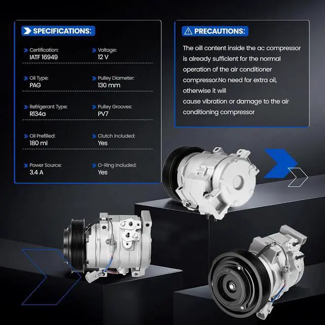 Alt view image 4 of 7 - 78388 Air Conditioning A/C Compressor with Clutch Compatible with Toyota Camry 2002-2006, for Highlander 2001-2007, for Solara 2002-2008, L4 2.4L, 10S17C Compressor