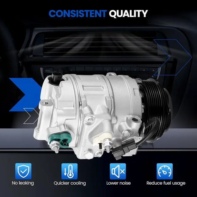 Alt view image 6 of 7 - 198355 Air Conditioning A/C Compressor with Clutch Compatible with Ford Edge 2012-2015, Compatible with Ford Explorer 2012, L4 2.0L GAS Turbocharged, 6 Grooves