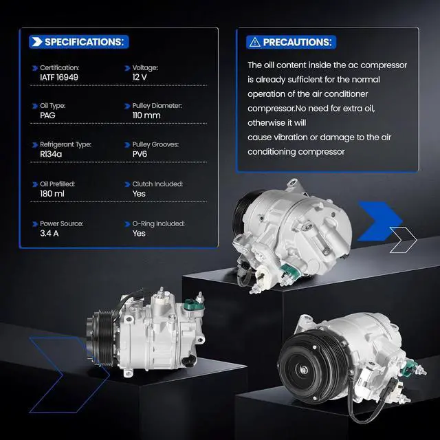 Alt view image 4 of 7 - 198355 Air Conditioning A/C Compressor with Clutch Compatible with Ford Edge 2012-2015, Compatible with Ford Explorer 2012, L4 2.0L GAS Turbocharged, 6 Grooves