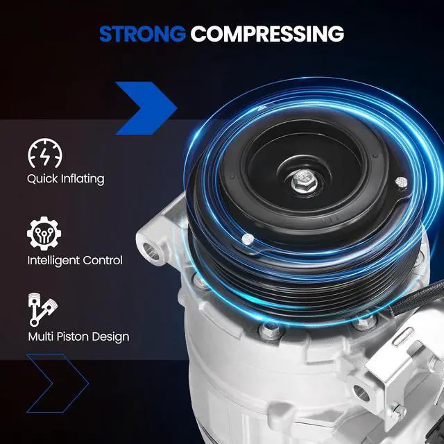 Alt view image 7 of 7 - 198355 Air Conditioning A/C Compressor with Clutch Compatible with Ford Edge 2012-2015, Compatible with Ford Explorer 2012, L4 2.0L GAS Turbocharged, 6 Grooves