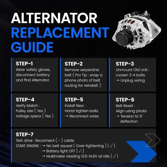 Alt view image 6 of 7 - 11608 Alternator for Kia Soul 20122013 1.6L L4, 90A, 12V | Replace 37300-2B150, 37300-2B150R, 2Blade Terminal, Clock Position Plug, 6Groove Decoupler Pulley Clockwise