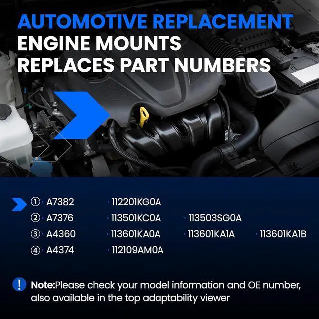 Alt view image 4 of 6 - Engine Motor and Transmission Mount Kit Set of 4 Compatible with Nissan Sentra 2013-2019 1.8L L4, Replace for A7382 A7376 A4360 A4374