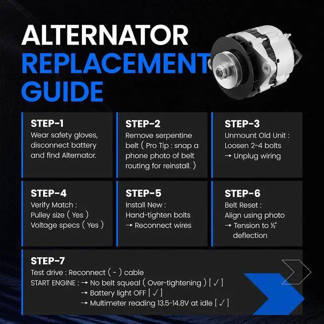Alt view image 5 of 7 - 12175 Alternator for Bobcat Skid Steer Loader 553 553F 543 543B, 55A | For Mitsubishi FGC70K FGC60K FGC55K FGC50K FGC45K FGC40K FGC35K 199807, 12V, CCW Rotation, V1Groove