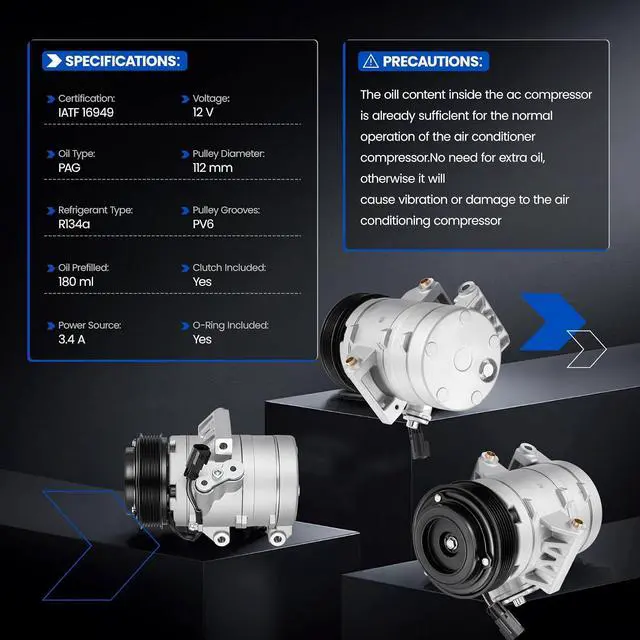 Alt view image 4 of 7 - 8E5Z19703A Air Conditioning AC Compressor with Clutch | Compatible with Ford Fusion 2006-2012, Compatible with Mercury Milan 2006-2011, for MKZ 2010
