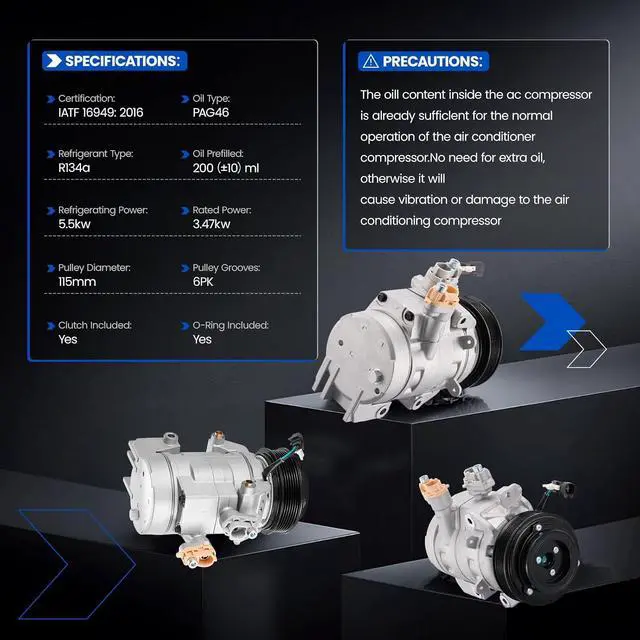 Alt view image 3 of 7 - 68684 Air Conditioning AC Compressor with Clutch for Ford | Compatible with Ford F-250 F-350 F-450 F-550 Super Duty, 2017 2018 2019, 6.2L 6.8L, DKS20DT Style