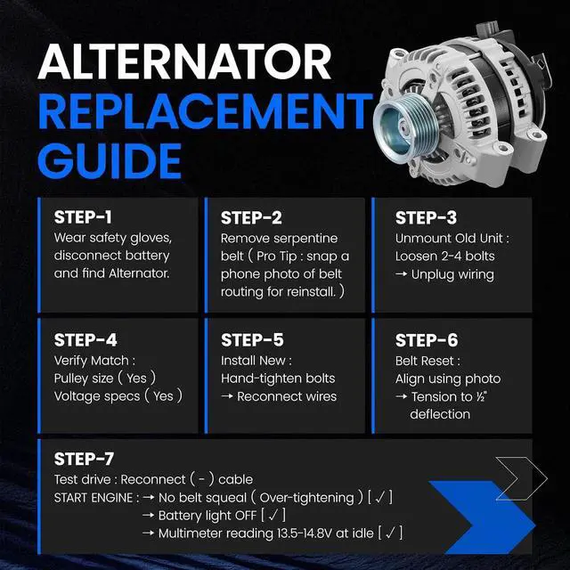 Alt view image 6 of 7 - 11154 Alternator for Acura RDX 20072012 2.3L L4, 12V, 110A | CW Rotation, S7 Pulley Class. Fit for 12905, 2905223, 40052450, 90295683, A80362, AND0485, 1042105160
