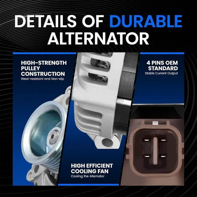 Alt view image 7 of 7 - 11154 Alternator for Acura RDX 20072012 2.3L L4, 12V, 110A | CW Rotation, S7 Pulley Class. Fit for 12905, 2905223, 40052450, 90295683, A80362, AND0485, 1042105160