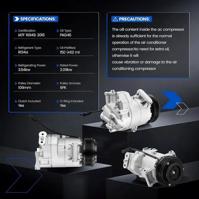 Alt view image 3 of 7 - 13346491 AC Compressor with Clutch Compatible with Chevrolet | for Cruze 2012-2015, for Cruze Limited 2016, L4 1.8L