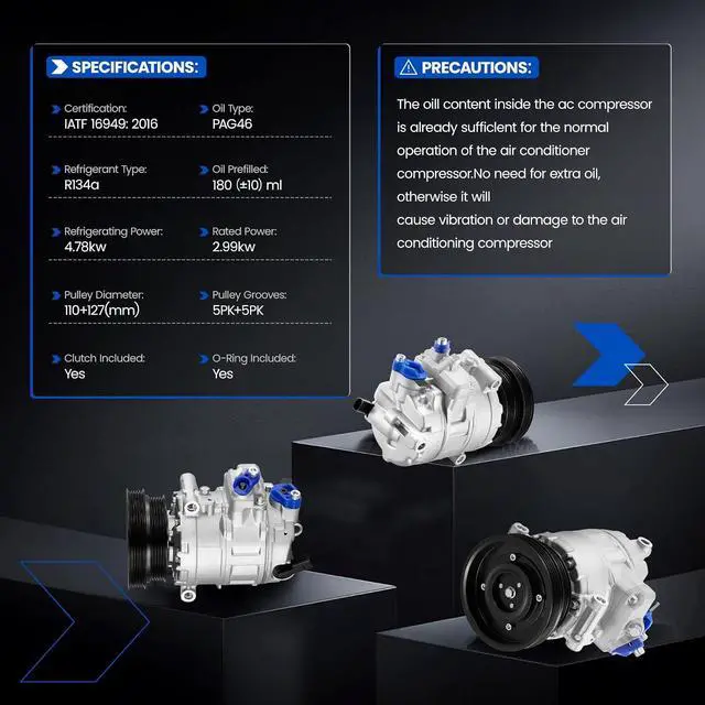 Alt view image 3 of 7 - 198567 Air Conditioning A/C Compressor with Clutch Compatible with Audi TT RS Quattro 12-13, L5 2.5L GAS, Compatible with Volkswagen Jetta 05-14, for Passat 12-14, for Golf Beetle