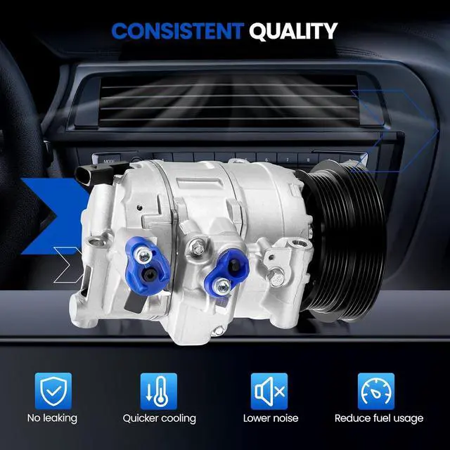 Alt view image 6 of 7 - 198567 Air Conditioning A/C Compressor with Clutch Compatible with Audi TT RS Quattro 12-13, L5 2.5L GAS, Compatible with Volkswagen Jetta 05-14, for Passat 12-14, for Golf Beetle