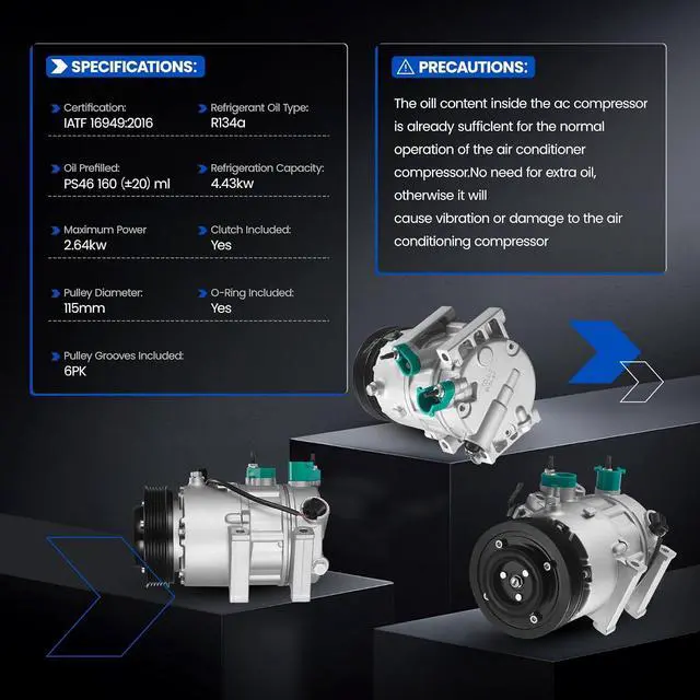 Alt view image 3 of 7 - 178317 Air Conditioning A/C Compressor with Clutch Compatible with Hyundai Sonata 2011-2014, Compatible with Kia Optima 2011-2012, L4 2.0L 2.4L