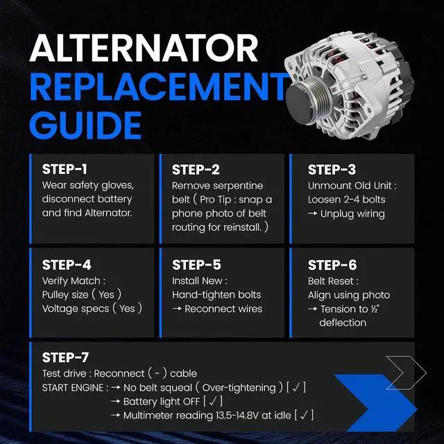 Alt view image 5 of 7 - 373002B760 Alternator for Hyundai Veloster 20132016 1.6L Turbo | 110A, For Kia Rio 20142016, Forte Koup SX 20142016, Forte5 20152016, 12V, Clockwise Rotation, 6Groove
