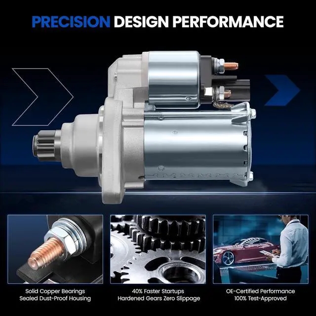 Alt view image 4 of 7 - New Starter Motor for Audi A3 2006-2013 2.0L L4, 17970N | For TT Quattro 2009-2010, For TT CCTA Engine, A3 Manual Trans, 1.1kW, 12V, CCW, 10 Teeth, 02M911021B 0001121403 0-001-121-402