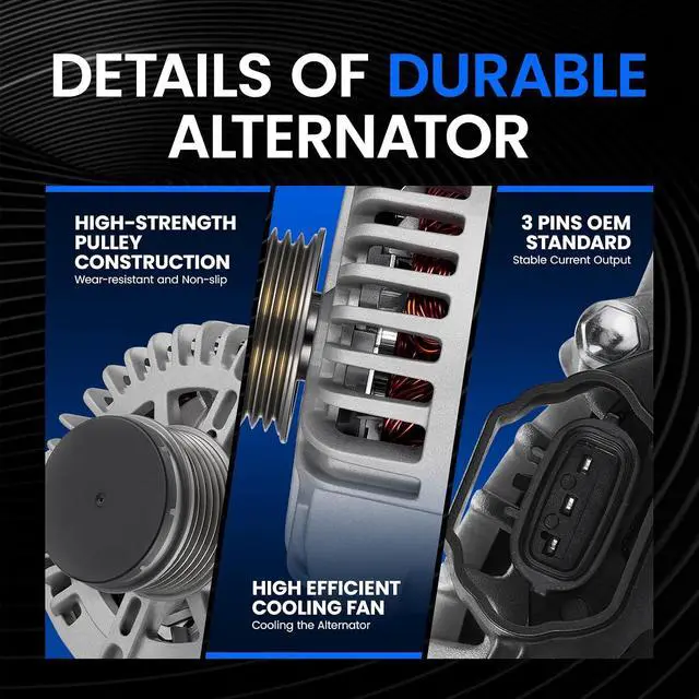Alt view image 4 of 7 - 11493 Alternator for Hyundai Sonata 20112014 2.0L, 110A | For Hyundai Santa Fe 201012, Kia Optima 201213, Kia Sorento 201112, 12V, Clockwise Rotation, 6Groove