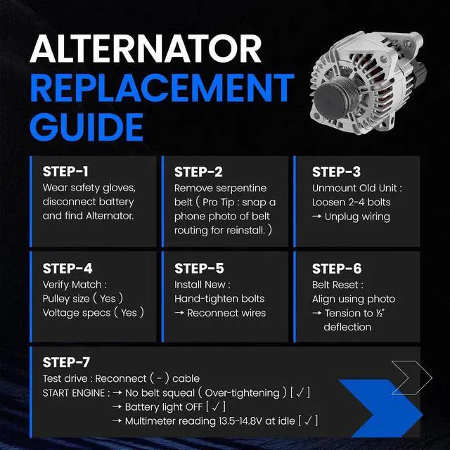 Alt view image 6 of 7 - 11493 Alternator for Hyundai Sonata 20112014 2.0L, 110A | For Hyundai Santa Fe 201012, Kia Optima 201213, Kia Sorento 201112, 12V, Clockwise Rotation, 6Groove