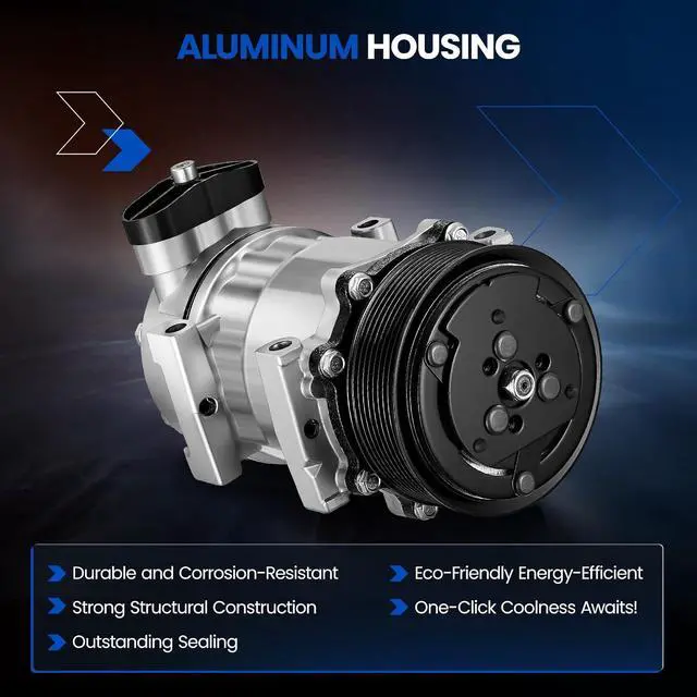 Alt view image 3 of 7 - 60-02144NA Air Conditioning AC Compressor with Clutch for Kenworth | for C500 K100E K270 K300 K370 T170 T300 T270 T370 T400 T800 T2000 T600A W900, Compatible with Peterbilt 320 379 385