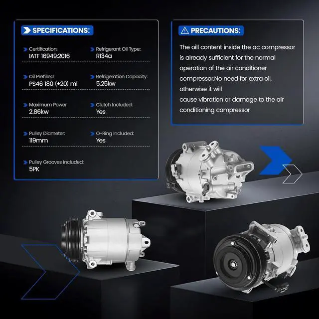 Alt view image 3 of 7 - 67222 A/C Compressor with Clutch Compatible with Chevrolet Impala Equinox Malibu 13-16 2.0L 2.5L, Compatible with Buick Regal 14-17 2.0L 2.4L, Compatible with GMC Terrain 15-17 2.4L