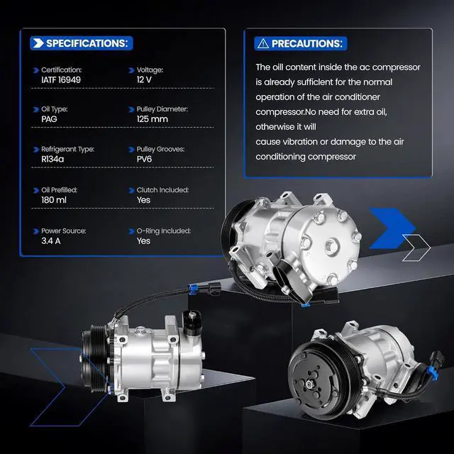 Alt view image 4 of 7 - 78595 Air Conditioning A/C Compressor with Clutch Compatible with Kenworth C500 C540 C550 K100 K100E K130 K150 T2000 T300 T400 T450 T600A T660 T800 W900