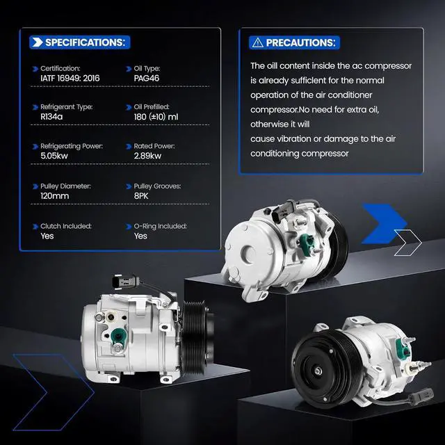Alt view image 4 of 7 - 178313 Air Conditioning AC Compressor with Clutch | Compatible with Dodge Ram 2500 3500 4000 2010, Compatible with Ram 2500 3500 4500 5500 2011-2023, L6 6.7L DIESEL