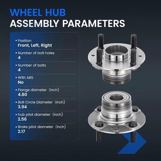 Alt view image 4 of 7 - 513152 Front Wheel Bearing and Hub Assembly 2 PCS | Compatible with Mazda Miata 1990-1993 1.6L L4, 1994-2005 1.8L L4, Gas