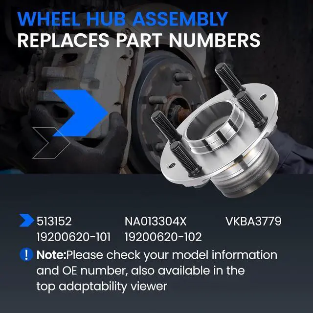 Alt view image 5 of 7 - 513152 Front Wheel Bearing and Hub Assembly 2 PCS | Compatible with Mazda Miata 1990-1993 1.6L L4, 1994-2005 1.8L L4, Gas