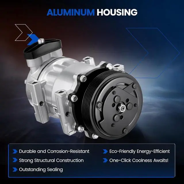 Alt view image 3 of 7 - 68550 Air Conditioning AC Compressor with Clutch | Compatible with Dodge Dakota 1996-2002, for Jeep Cherokee (97-01) TJ (97-99) Wrangler (97-99) 2.5L 4.0L, SD709 Style