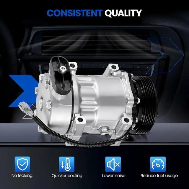 Alt view image 6 of 7 - 68550 Air Conditioning AC Compressor with Clutch | Compatible with Dodge Dakota 1996-2002, for Jeep Cherokee (97-01) TJ (97-99) Wrangler (97-99) 2.5L 4.0L, SD709 Style